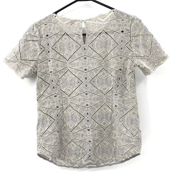 J.Crew Gray Ivory Eyelet Blouse Keyhole Cotton Size Small - Picture 2 of 5